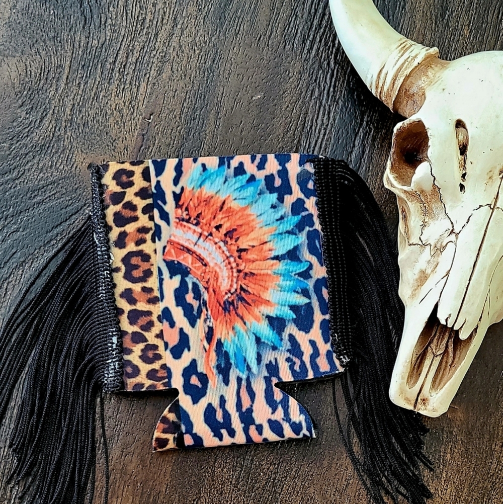 Leopard Headdress Fringe Koozie